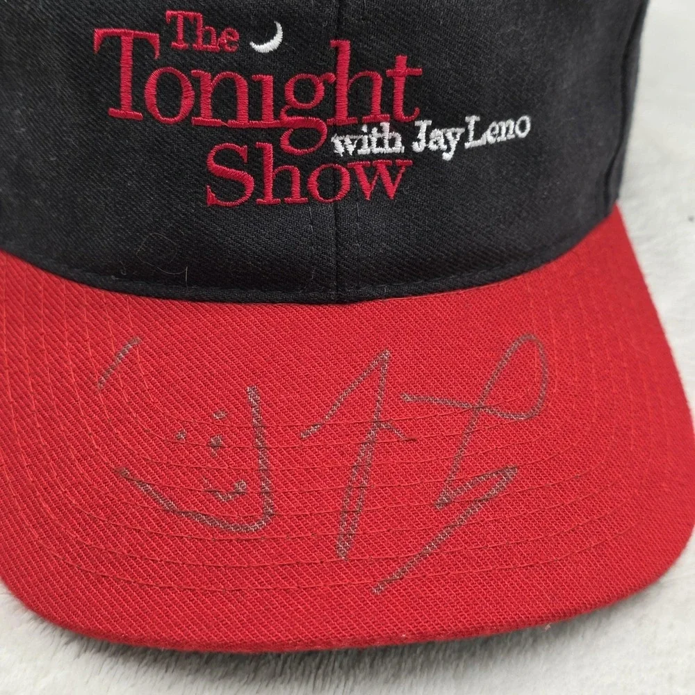 VINTAGE The Tonight Show with Jay Leno Hat Cap Snap Back Black Red 90s Televisio